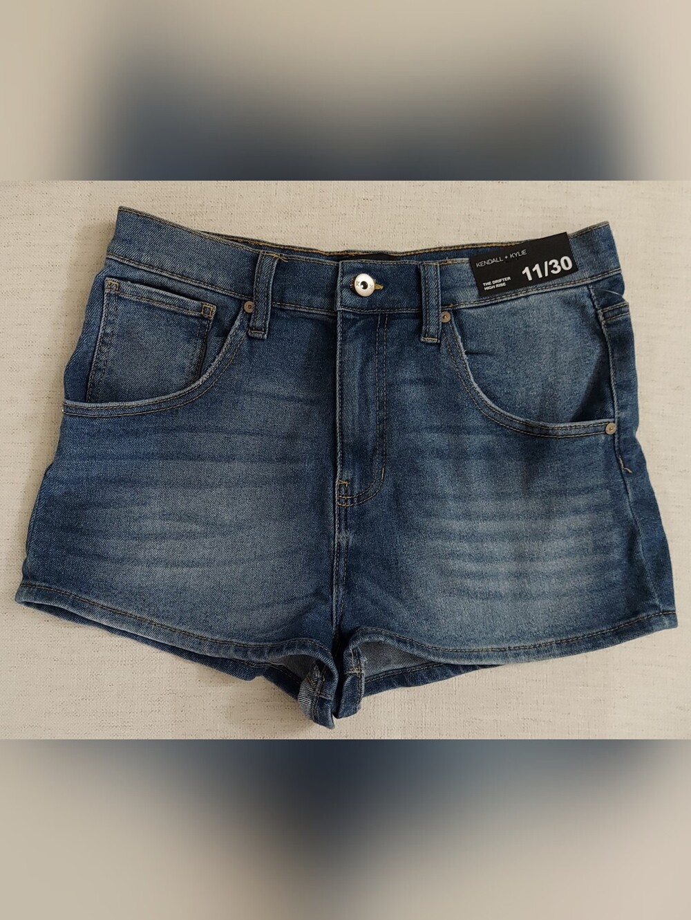 Kendall & Kylie Distressed Blue High-Rise Denim Shorts B-251